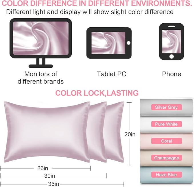 Mulberry Silk Pillow Cases Standard Size with Hidden Zipper, Ultra Smooth and Soft Breathable Cooling Silk Satin Pillowcase for Hair and Skin, Gifts for Women Men (Lavender, 20x26 Inches, 1 Pack)