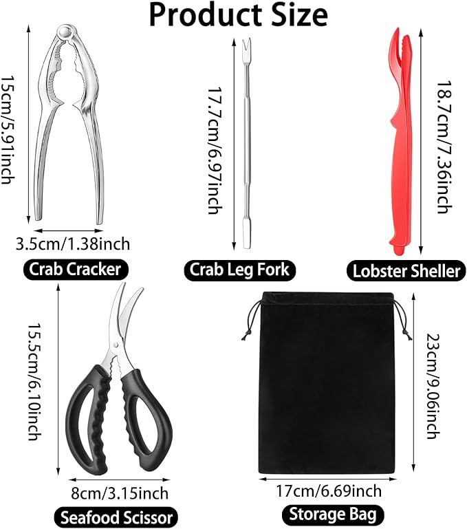 Seafood Cracker Tool Set With Lobster Sheller Stainless Steel Crab Crackers Crab Leg Fork Seafood Scissors And Storage Bag, Crab Leg Pick Utensils Set Crab Eating Tools (9Pcs)
