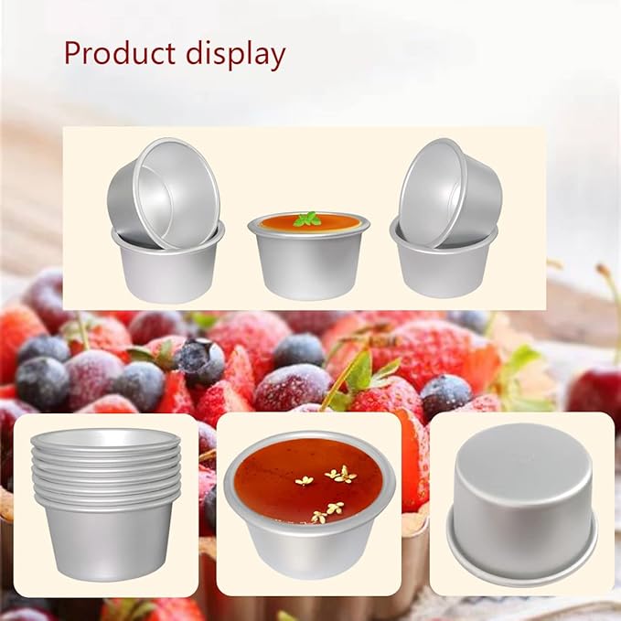 Pudding Cups Molds Individual Popover Pan Cupcake Muffin Baking Maker Aluminium 8 Pieces(3.74 x 2 x 2.87 Inch)