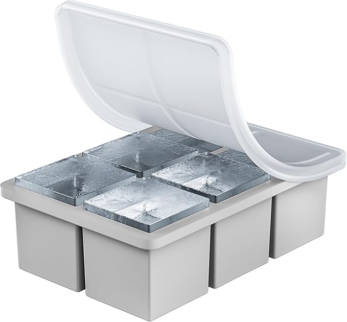 Large Ice Cube Tray for Whiskey, HANCELANT Big Silicone Square Ice Cube Mold with Removable Lid, 2'' Huge Square Ice Cubed Tray for Whisky and Cocktail