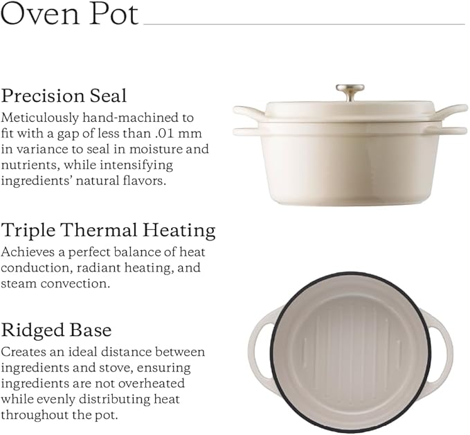 Vermicular Oven Pot | Non-Toxic Enameled Cast Iron Pot | 22cm (3.7 Qt) | Oven-safe | Induction-compatible | Dutch Oven | Made in Japan | Serves 3-4 | Pearl Brown
