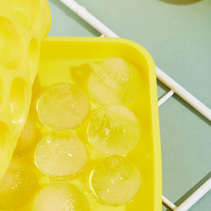 Round Ice Cube Tray 2 Pack BPA Free Silicone Flexible Easy Release 1.1 Inch x 50PCS Small Ice Ball Maker Mold for Whiskey, Cocktail, Chilling (Yellow)
