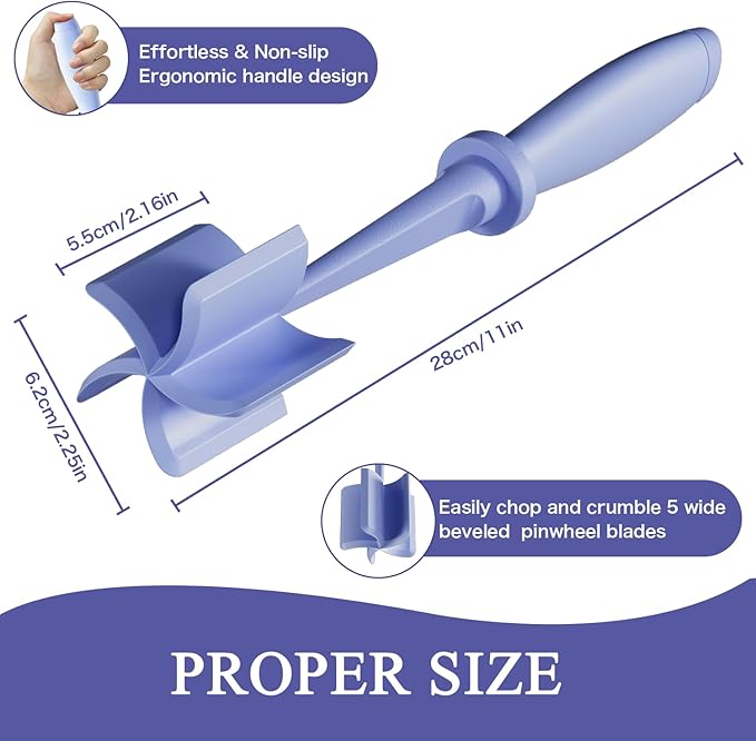 Meat Chopper, 5 Curve Blades Ground Beef Masher, Heat Resistant Meat Masher Tool for Hamburger Meat, Ground Beef, Turkey and More, Nylon Hamburger Chopper Utensil Non-scratch Utensils-Purple
