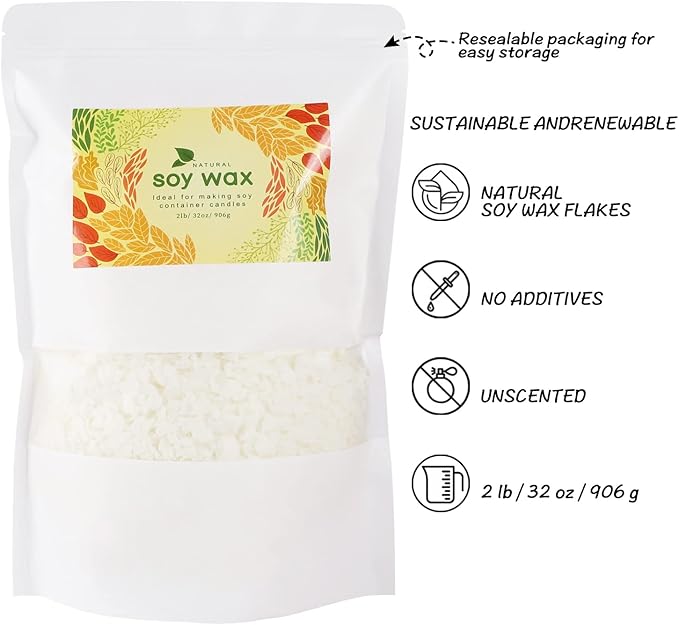 Candle Making Soy Wax-2 lb Bag（32oz）-Pure Nature DIY Soy Wax Flakes