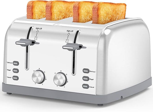Toaster 4 Slice Retro Stainless Steel,Best Prime 4 Slice Toaster Wide Solt with 7 Shade Settings, Perfect for Waffles, Bagels and More Lainsten T-527