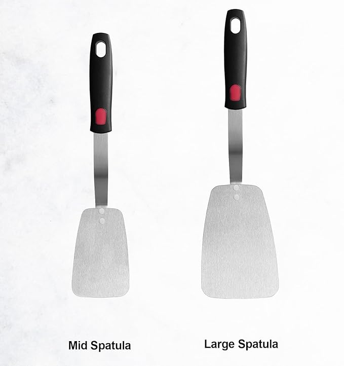 Stainless Steel Flexible Spatula Solid Turner, XiaoZu Thin Metal Spatula for Cast Iron Skillet, Thin Blade and Heat Resistant Silicone Handle, Great for Egg, Cookie, Meat, Crep, Large