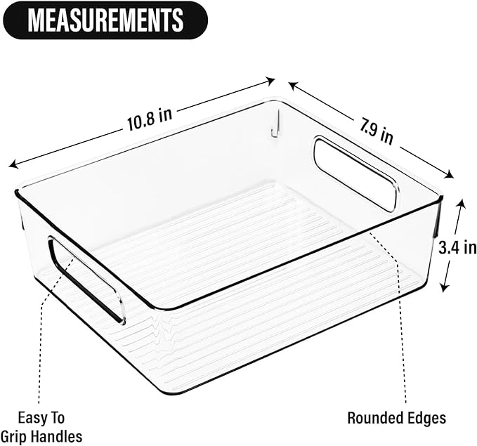 Clear Plastic Storage Bins, Pantry Organizers and Storage or Kitchen Organization and Storage Containers Bins for Organizing, Fridge, Freezer, Bathroom, Pantries, Refrigerator, Cabinet Organizer Bin