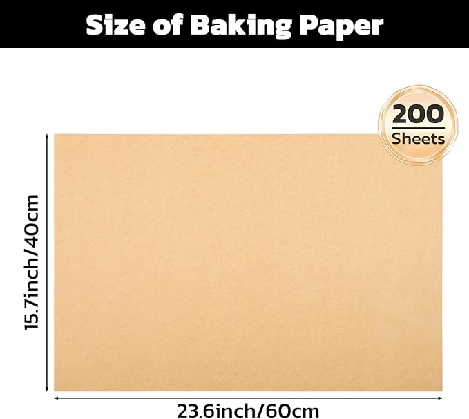 Beasea Parchment Paper Sheets for Baking, 200pcs 16x24 Inch Unbleached Precut Nonstick Heavy Duty Natural Parchment Baking Paper Sheets for Air Fryer Cooking, Grilling, Frying and Steaming