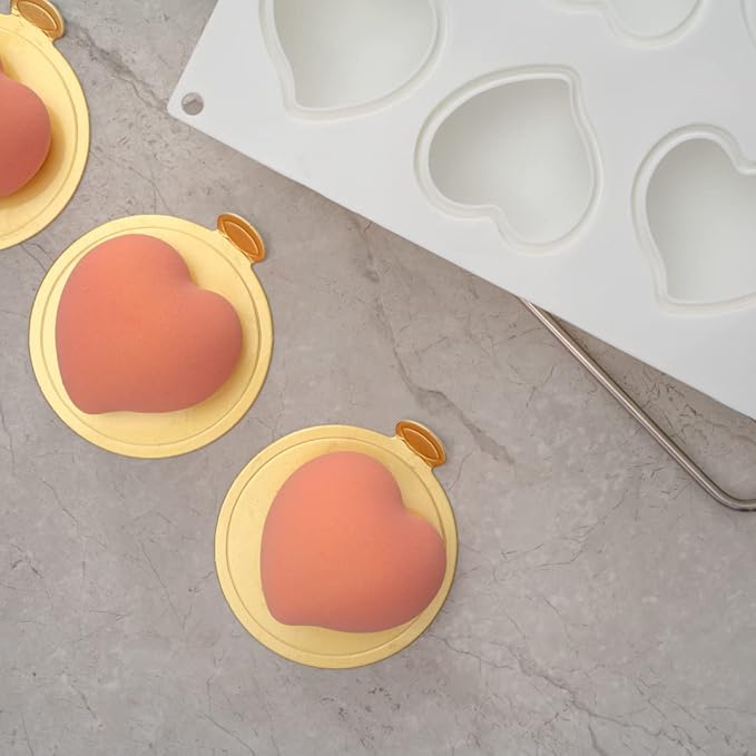 Pastry Tek 8 Cavities Heart Molds, 10 Oven-Ready Heart Pans - Flexible, Freezable, White Silicone Heart Shaped Molds, Easy Release, For Baking - Restaurantware