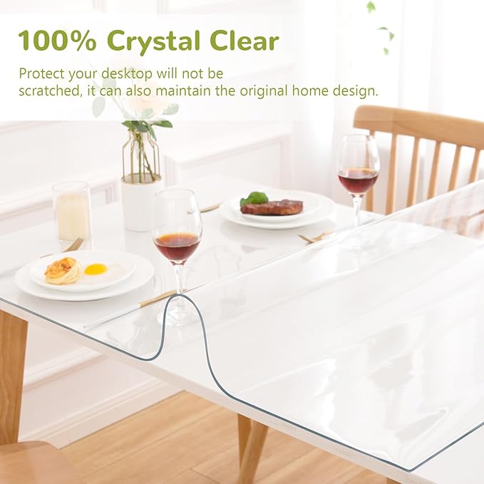 Clear Table Cover - 43 x 87 Inch, 1.5mm Thick Plastic, Waterproof Pad for Dining, Kitchen or Office
