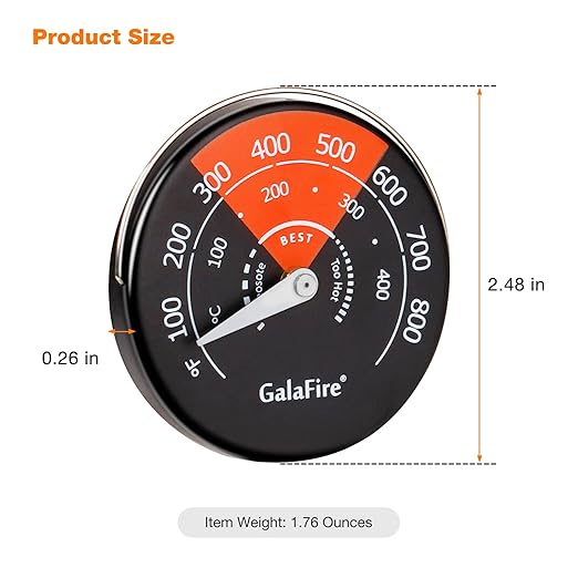 Wood Stove Thermometer Magnetic, Oven Temperature Meter for Wood Burning Stoves, Gas Stoves, Pellet Stoves, Avoid Stove Fan Damaged by Overheat