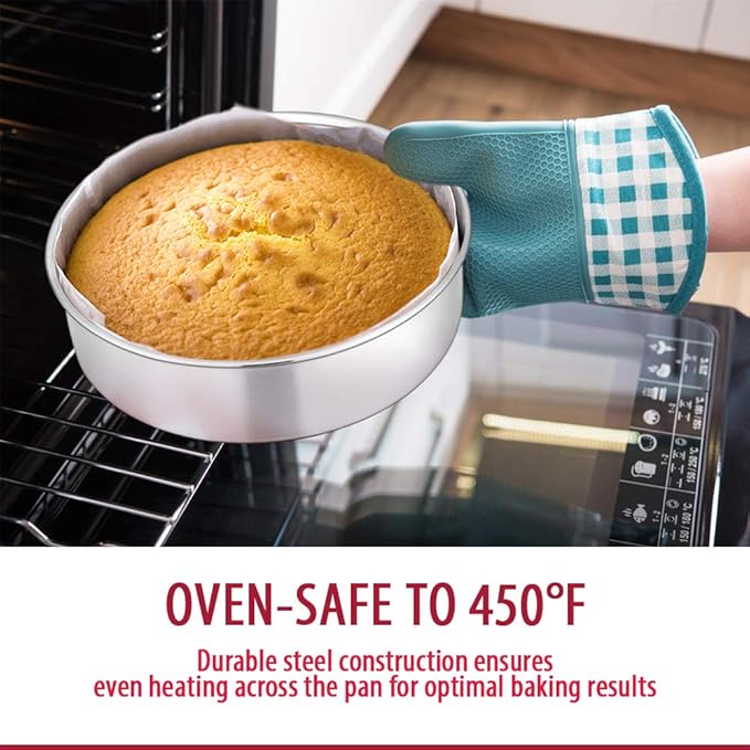 E-far 8 Inch Cake Pan Set of 2, Stainless Steel Round Layer Cake Baking Pans, Non-Toxic & Healthy, Mirror Finish & Dishwasher Safe