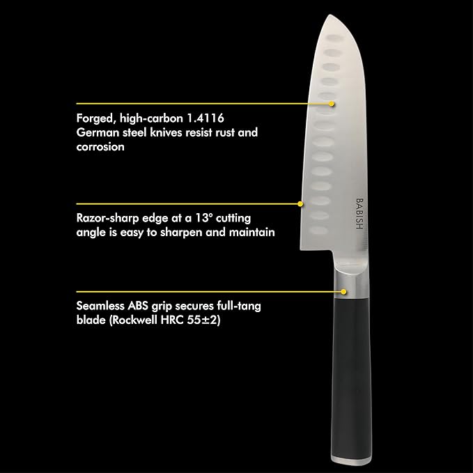 Babish High-Carbon 1.4116 German Steel 15 Piece Full Tang Forged Cutlery Kitchen Knife Block Set - Black