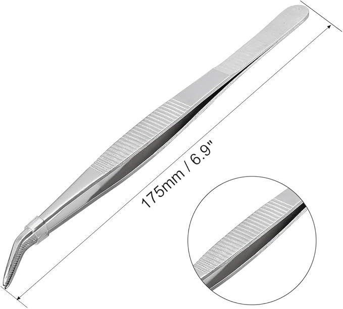 uxcell 6.9-Inch Stainless Steel Tweezers with Curved Pointed Serrated Tip Daily Garden Tool