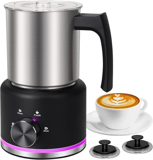 Milk Frother, 16.9 OZ Milk Frother and Steamer, 4 in 1 Electric Milk Frother Dishwasher Safe Durable Silent Frother for Coffee Hot and Cold Foam Maker (Black Stainless)