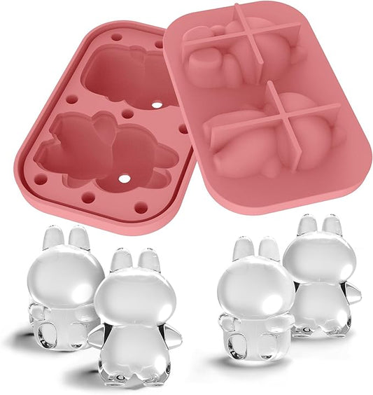 3D Rabbit Shapes Ice Cube Mold Silicone Large Ice Cube Molds 2.5 inch Animal Ice Cube Tray for Cocktails, Bourbon,Brandy, Whiskey Gifts for Men (Pink)