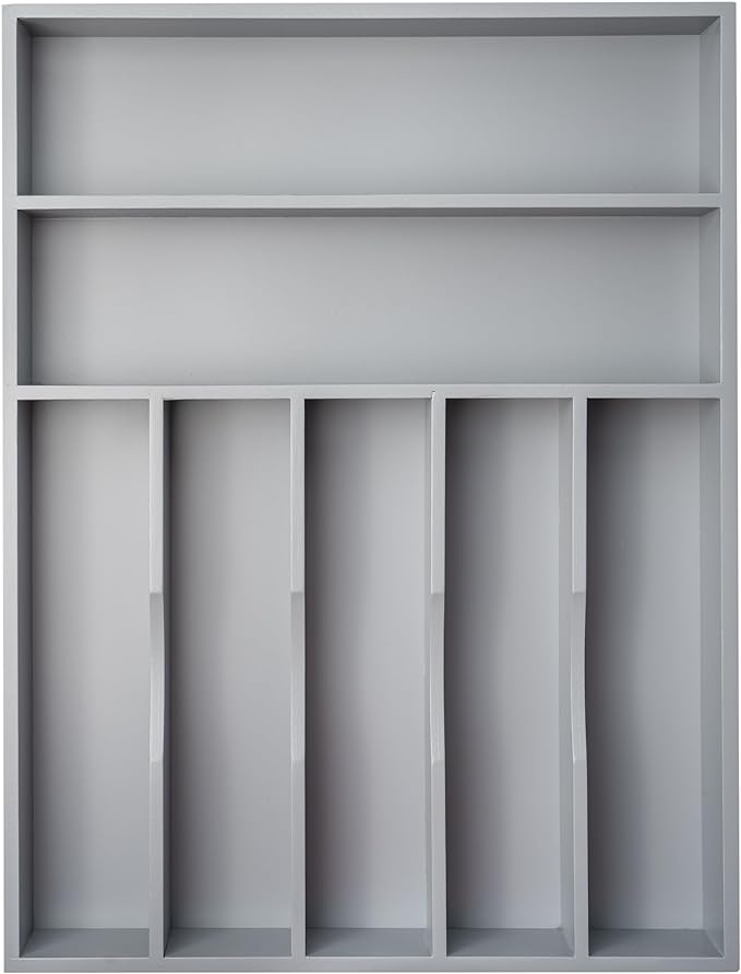 Silverware Organizer 13 Inch Gray Bamboo Kitchen Drawer Organizer 7 Slots Utensil Organizer Silverware Holder Cutlery Organizer Flatware Tray (Large)