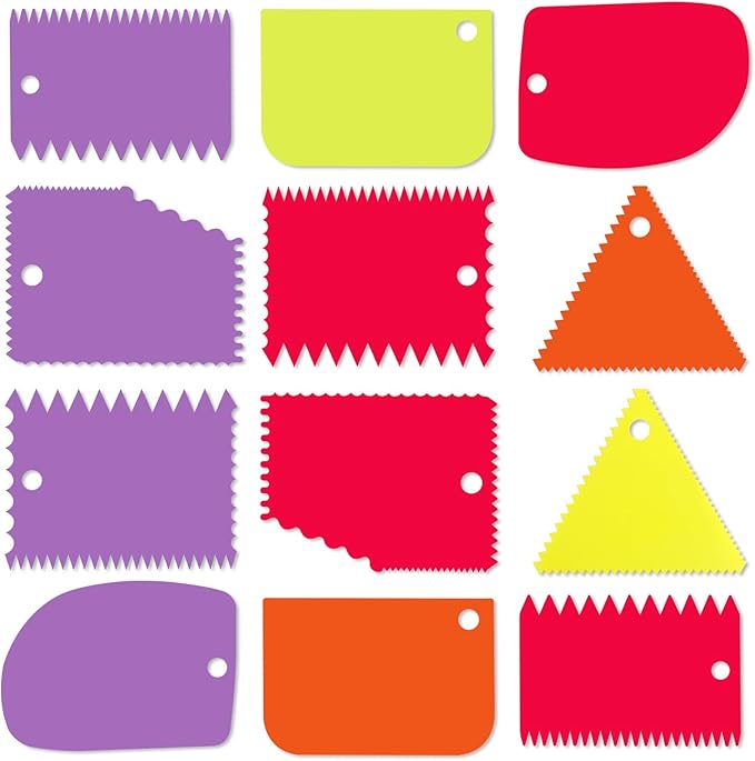 Cake Scraper, Cake Smoother Scraper Set, Dough Scraper Icing Scraper Polisher Tool, Cake Decorating Comb, Icing Smoother Plastic Sawtooth Cake Icing Kitchen Baking Cake Edge (Red)