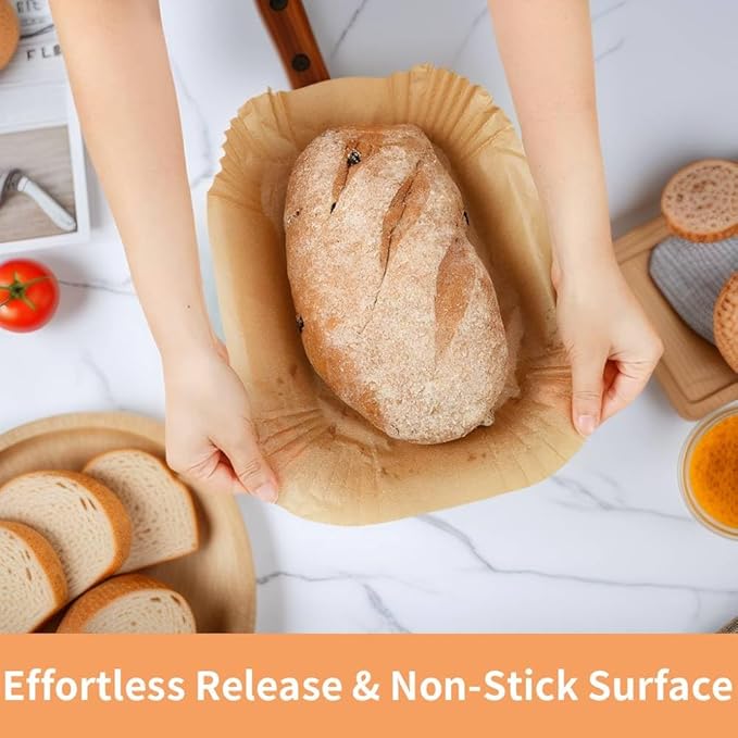 Air Fryer Liners Disposable, 9x5In Food Grade Air Fryer Liners, 100Pcs Loaf Pan Liners, Non-Stick Pre Formed Parchment Paper - Rectangle Parchment Paper Sheets for Baking Bread for Ninja DZ201