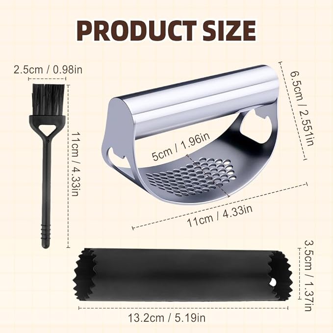 Stainless Steel Garlic Press, 2025 New Arc Shape Stainless Steel Ring Garlic Chopper, Garlic Presse Rocker Garlic Press Mincer Crusher Press, Kitchen Heavy Duty Handle Garlic Chopper (2)