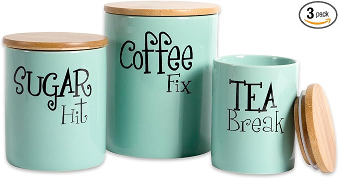 DII Kitchen Accessories Retro Collection, Ceramics, Canister Set, Aqua, 3 Piece