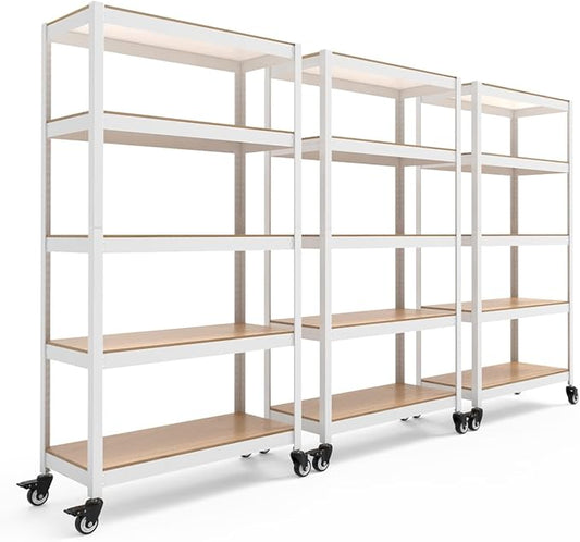 HOMEDANT House White 5-Tier Metal Rolling Cart Shelf Rack Casters Heavy Duty Wheel Shelving Unit Adjustable Utility Storage Shelves Organizer Shelf Kitchen Garage 36.2" W x 16.5" D x 69.5" H 3Pack