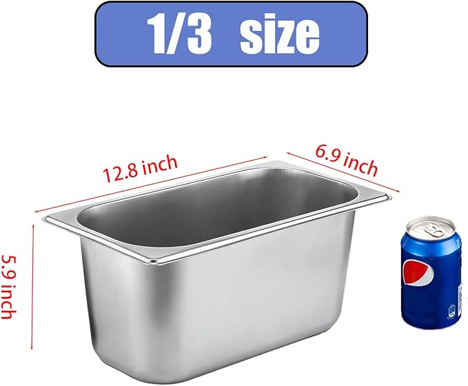 5 Pack Stainless Steel Hotel Pans，1/3 Size，6" Deep Steam Table Pan，Commercial Food Storage Containers Stackable Metal Steamer Pan for Hotel Restaurant Buffet Party (1/3 Size x 6" Deep)