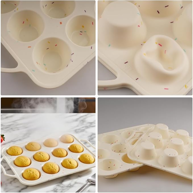 2 Pack Silicone Muffin Pan with Metal Reinforced Frame, 12 Cups Regular Size Silicone Cupcake Pan, Nonstick silicone Cupcake Molds for baking Homemade Muffins, Cupcakes, Egg Bites