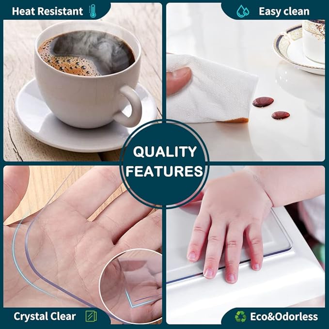 Wadrac Clear Table Protector Plastic Table Cloths PVC Night Stand Table Cover Mat Office Desk Mat Shelf Surface Protection Crystal Children Painting Cover Pad Transprent Rectangular 38x72 inch
