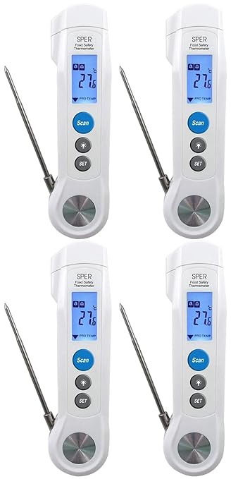 Sper Scientific Dual Function Infrared & Probe Food Safety Thermometer 800115 - Non-Contact Infrared Surface Temperature & Foldable Probe for Internal Temps, Fast & Accurate for Kitchens & more - 4 pc
