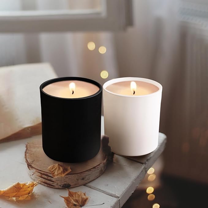 10 OZ Thick Candle Jars for Making Candles 15 Pcs, Empty Jars with Wood Lids for Candle Making, Sample Container, Matte White