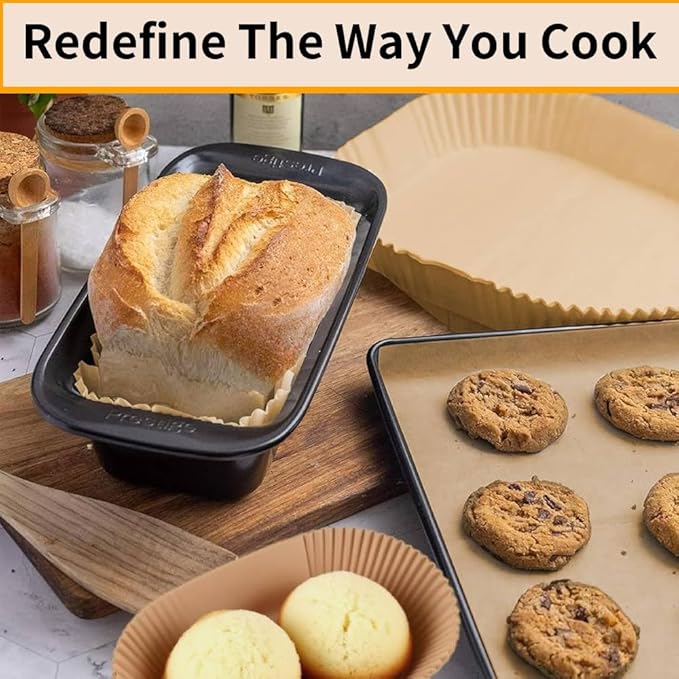 Air Fryer Liners Disposable, 9x5In Food Grade Air Fryer Liners, 100Pcs Loaf Pan Liners, Non-Stick Pre Formed Parchment Paper - Rectangle Parchment Paper Sheets for Baking Bread for Ninja DZ201