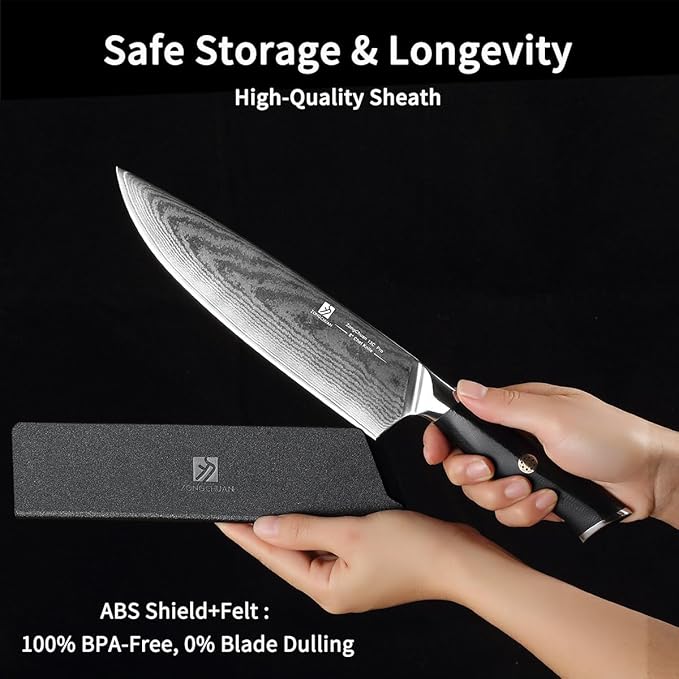 Chef Knife,8inch Damascus knife,67-Layer High Carbon Stainless Steel Kitchen Knife,Professiona Sharp Cutting Knives with Ergonomic G10 Black Handle,Gift Box for Home and Kitchen Birthday Gift