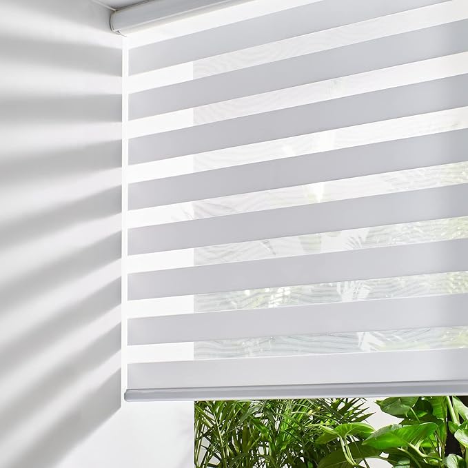 Persilux Zebra Blinds for Windows, Cordless Roller Shades Window Treatments (37" W x 72" H, White) Light Filtering Dual Layer Roller Window Shades Light Filtering Sheer Shades for Home and Office