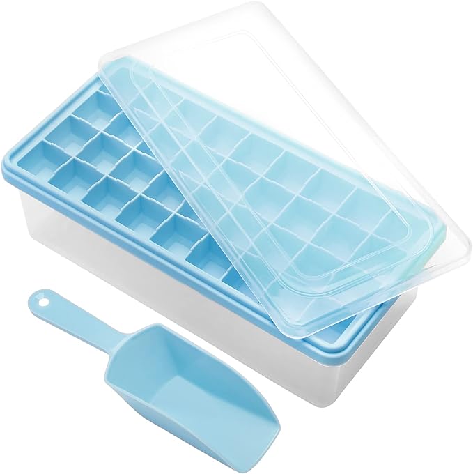 Silicone Ice Cube Tray with Leak-Proof Lid & Storage Bin for Freezer – BPA-Free 36-Piece Nugget Ice Molds, Spill-Resistant Cover & Ice Scoop Container Cover
