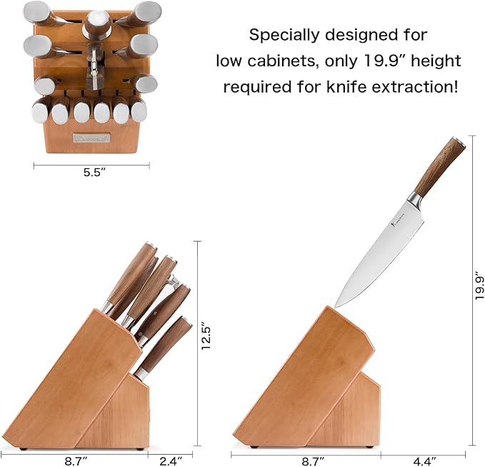 Natura Series 15 PCS Knife Block Set, Ultra Sharp High Carbon Stainless Steel with Wooden Handle