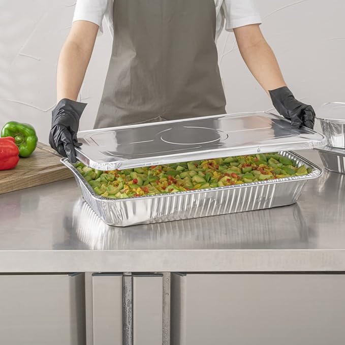 Restaurantware-LIDS ONLY: 25 Foil Pan Lids, Fits Full Size Steam Table Lid, Oven-Ready Tray Lids, Freezable, Silver Aluminum Disposable Turkey Pan Covers, Pans Sold Separately