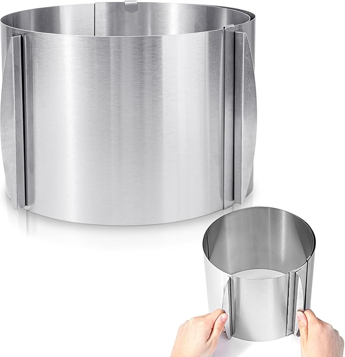 Hushee 1 Piece 6 to 12 Inch Cake Ring 5.9 Inch High Adjustable Cake Mold Baking Rings Kit Round Stainless Steel Decorating Bakeware Tools with Scaling for Mousse Baking Dessert Making (8 cm)