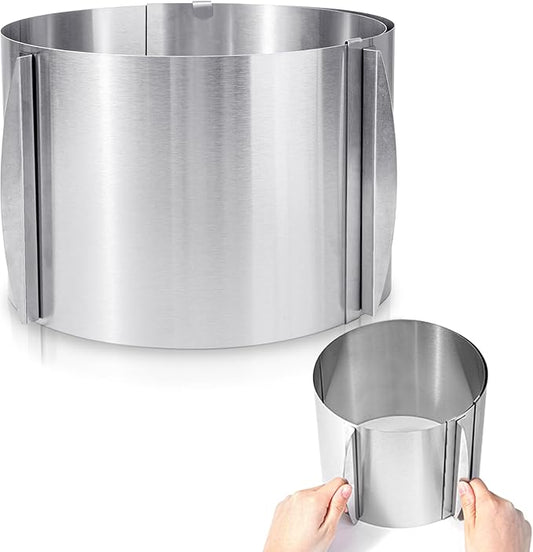 Hushee 1 Piece 6 to 12 Inch Cake Ring 5.9 Inch High Adjustable Cake Mold Baking Rings Kit Round Stainless Steel Decorating Bakeware Tools with Scaling for Mousse Baking Dessert Making (8 cm)