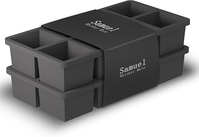 Samuelworld Large Silicone Ice Cube Tray Molds, 2-Pack, Big 2 Inch Cubes - Food Grade, Flexible, 8 Cavity Easy Release Slow Melting Ice for Whiskey, Cocktails, Gifts & Christmas - Black