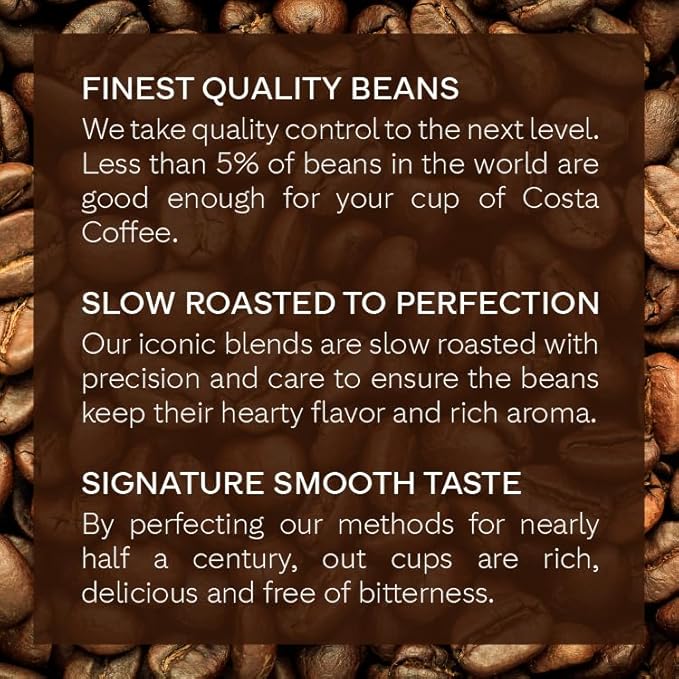 Costa Coffee Ground Coffee, Signature Blend Dark Roast, 12oz each, Rainforest Alliance Certified