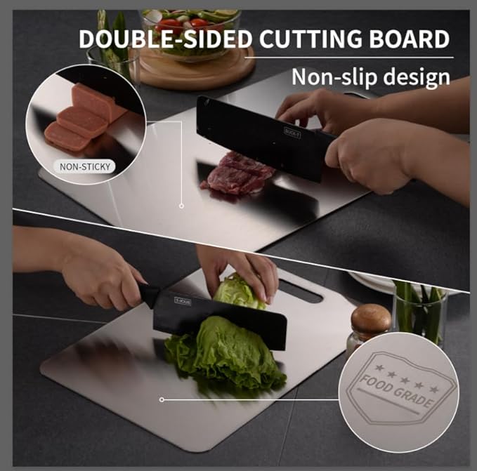 Katuchef Titanium Cutting Board 2025 New Upgrade Pure Titanium Cutting Boards for Kitchen Double Sided Cutting Boards Non Toxic,Hygiene Durable Chopping Board Suitable for Dishwasher Safe(M+L)