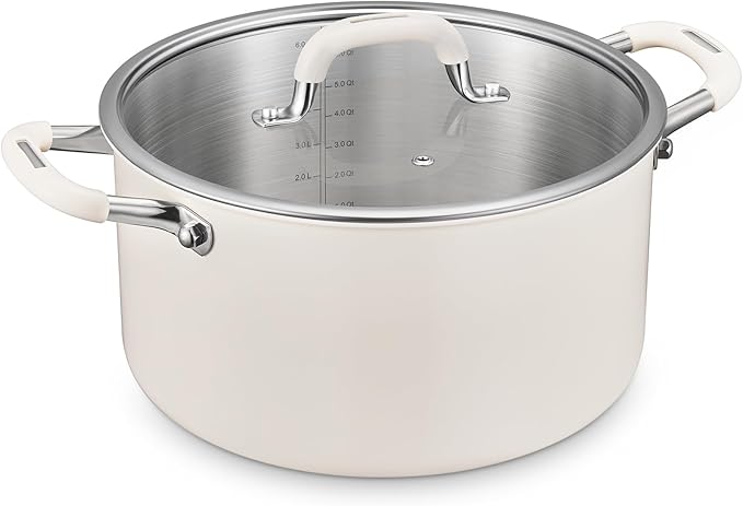 10 Quart Tri-Ply Stainless Steel Stock Pots with Lid, BEZIA Induction Soup Pot with Lid, Large Kitchen Cooking Pots with Silicone Handle, Compatible with All Cooktops, Free of PTFE/PFOA/PFOS