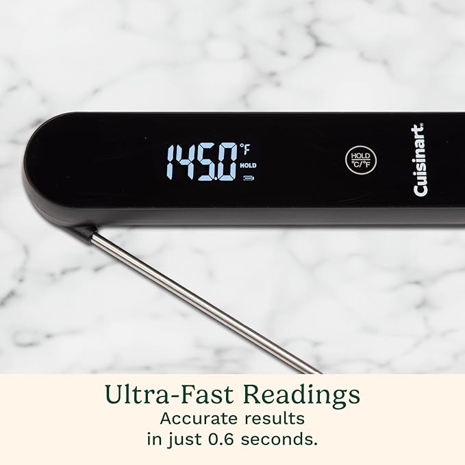 Cuisinart LED Digital Pro Instant Read Thermometer, Calibrated Ambidextrous Waterproof Meat Thermometer for Home & Grill, Lift to Wake Ultra Fast 0.6s Read Time, Home Gadget, BBQ, Smoker, Oil Fry