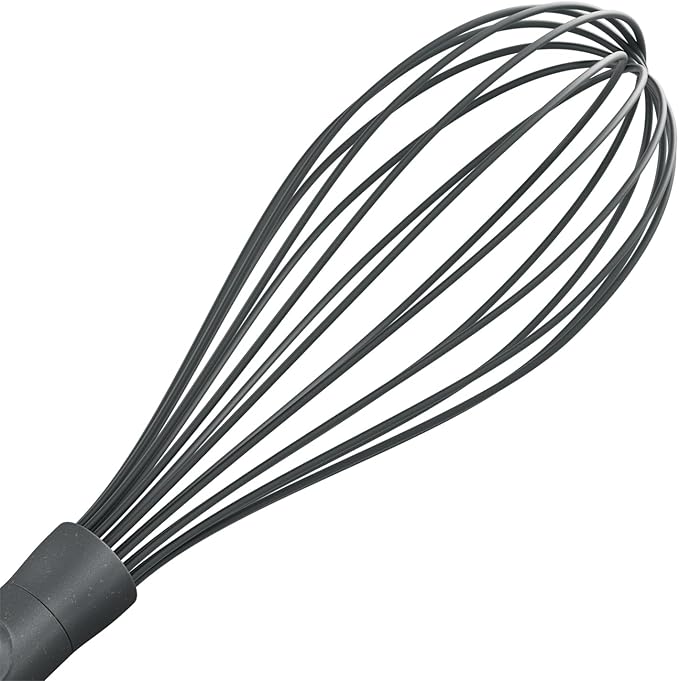 Zyliss Silicone Large Balloon Whisk, Sustainable Wheatstraw/Nylon, Balloon Whisk for Cooking and Serving with Heat Resistant Silicone Head, Beluga Grey, 12" x 2.6", Dishwasher Safe, 5 Year Guarantee