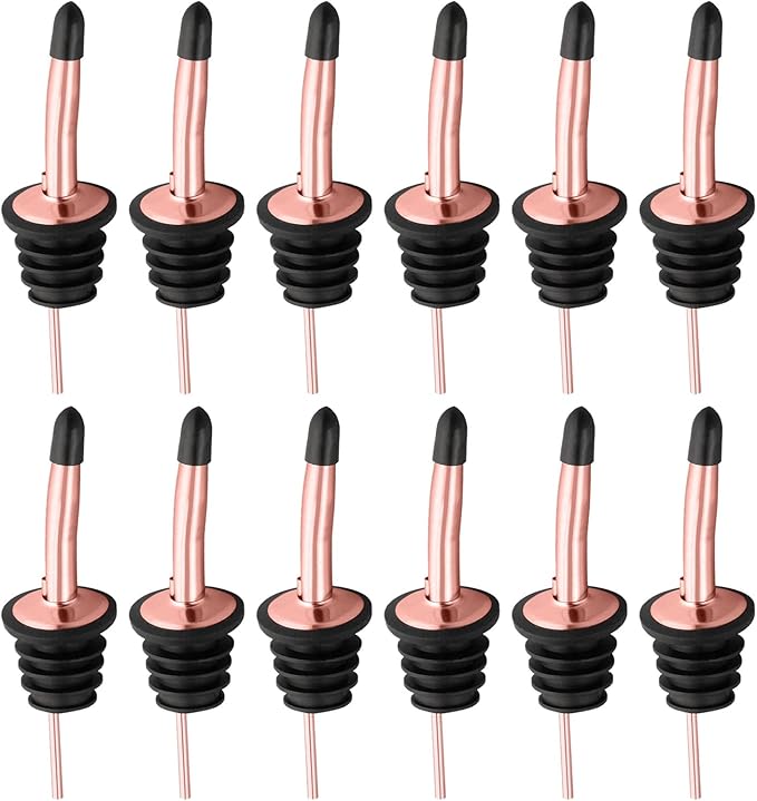 Pafusen 12 Pack Liquor Bottle Pourers, Liquor Pour Spout for Liquor Bottles, Stainless Steel Olive oil Dispenser Spout, Alcohol Pourer Spouts Dust Caps Covers, Rose Gold