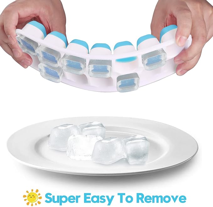 Silicone Ice Cube Tray, Jrisbo 4 Pack Easy-Release & Flexible 14-Ice Cube Trays with Spill-Resistant Removable Lid, Stackable Ice Trays with Covers for Freezer, Cocktail (Blue)