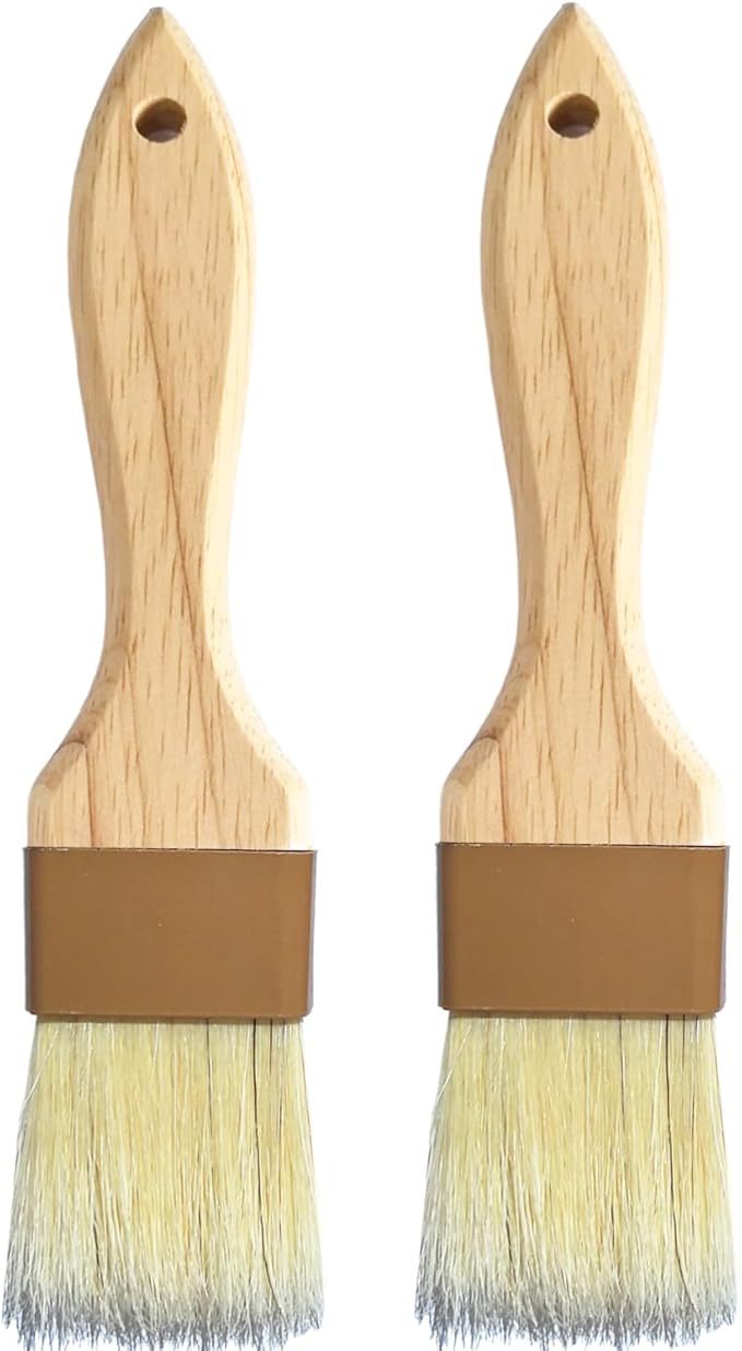 Natural Boar Bristle Pastry & Basting Brush - Non-Shedding, Food-Grade & Heat-Resistant Kitchen Tool for Cooking, Baking, Butter, Egg Wash, Oil, Sauce, Marinade & Cleaning Coffee Grinders - 1.5 Inch