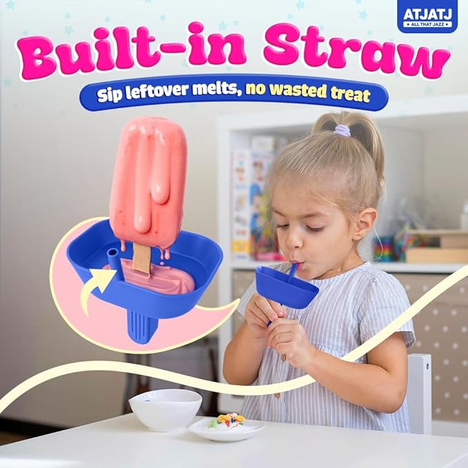 5 pcs Drip Free Popsicle Holders for Kids, Reusable Silicone Ice Cream Holder With Straw, Mess Free Popsicle Drip Catcher for Toddlers, Dishwasher Safe BPA Free, Fit Standard Stick Ice Pop (5 Colors)