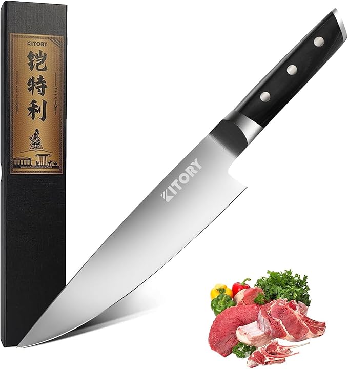 Kitory Chef Knife 8", Gyuto Kitchen Knife - Full Tang Pro Chopping Chopper- Forged HC Steel - Ergonomic Pakkawood Handle-2025 Gifts